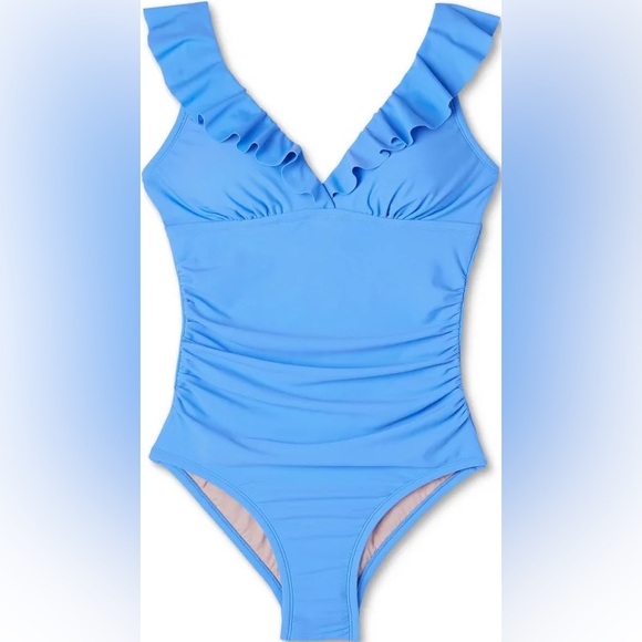 Kona Sol Other - *Reserved* NWOT Kona Sol Blue Ruffled One-Piece Swimsuit